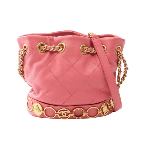香奈兒 (CHANEL) 絎縫鏈條肩背斜背包 AS4246 羊皮 粉紅色 金色五金 二手