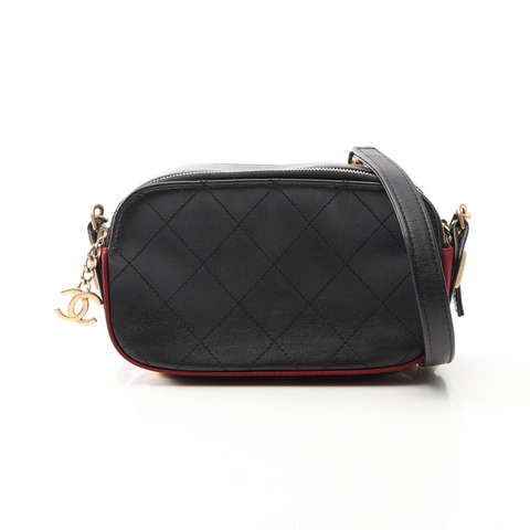 香奈兒 (CHANEL) Matelasse 相機包，組合五金單肩包 A57574，皮革帆布，黑色波爾多紅，二手女士款