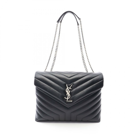 SAINT LAURENT PARIS Lulu 中型手提包，黑色皮革，二手女款