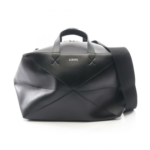 LOEWE Puzzle Fold Duffle 2WAY Boston 手提包，黑色皮革，二手，男女通用