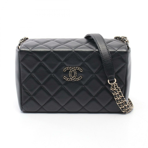 香奈兒 (CHANEL) 絎縫盒形鏈條肩背斜背包 AS3057 羊皮黑色金色五金