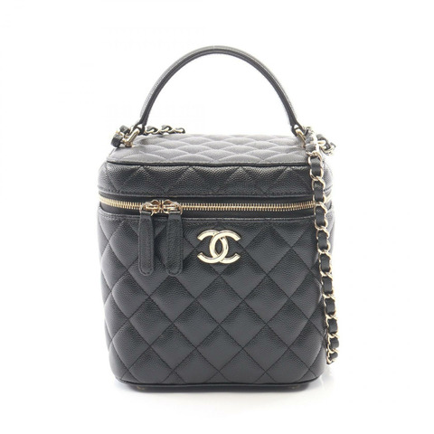 香奈兒 (CHANEL) 絎縫化妝單肩手提包 AS2362 黑色皮革 二手 女士 金色五金