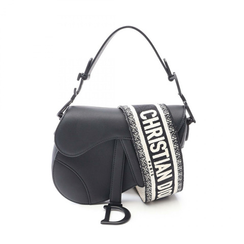 Christian Dior 迷你肩馬鞍包，黑色皮革，二手女款
