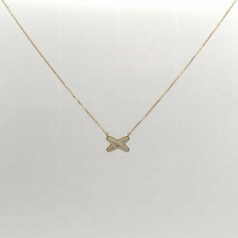 CHAUMET JuxeDeLiens歡緣小叉項鏈單鑽18K玫瑰金/白貝母