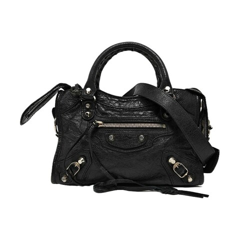 BALENCIAGA Classic City 迷你黑色羊皮機車包
