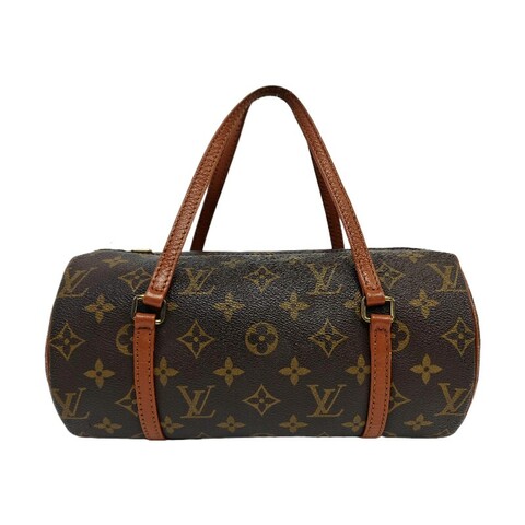 LOUIS VUITTON PAPILLON 26 棕色塗層帆布老花巴比龍手提包 金色五金 中古款