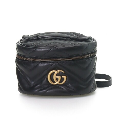 GUCCI GG Marmont做舊金標Logo絎縫皮革化妝包手提包