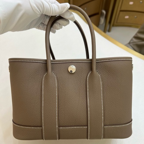 Hermes/愛馬仕mini garden花園 手提包 大象灰 銀扣