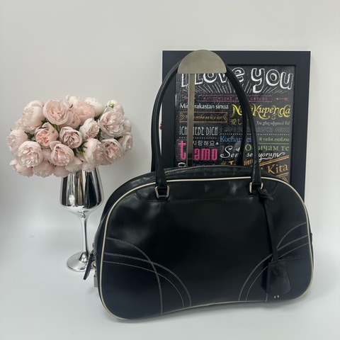 【赫蒂國際精品】Prada Bowling Bag 黑色皮革保齡球包 vintage 二手 中古