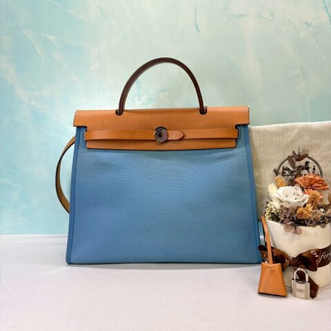 HERMES Herbag 31藍色帆布手提肩背包