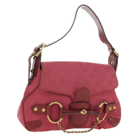GUCCI GG帆布馬銜扣手提包 粉金 120984 正品 189295V