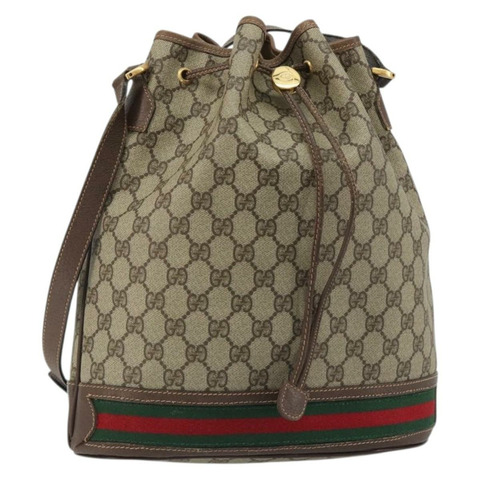 GUCCI GG Supreme Web Sherry Line 手提包 PVC 米色 金色 001 58 6354 正品 189545A