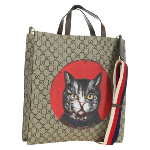 GUCCI GG Supreme Sherry Line 手提包 PVC 兩用 米色/金色 450950 正品 189774M