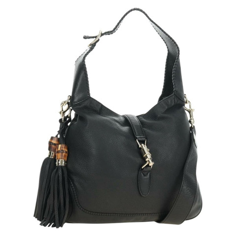 GUCCI 竹節新款 Jackie 肩背包 皮革 兩用 黑色 金色 246907 正品 189713V