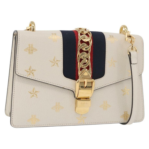 GUCCI Silvi Sherry Line 單肩包，象牙色/金色皮革，貨號 524405，正品，貨號 ka4983M
