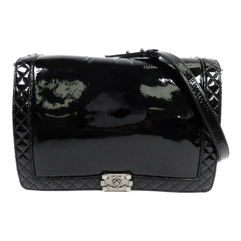 CHANEL 漆皮皮革Reverso Boy XL鏈帶手挽肩背兩用袋