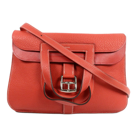 HERMES Clemence皮革Halzan 31手挽肩背兩用袋Rouge Casaque