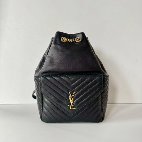 YSL SAINT LAURENT 672609 黑色 小羊皮 金釦 束口 後背包 雙肩包