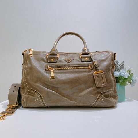 TW4916 Prada 普拉達 皮革手袋 Vitello Shine Leather Vintage Top Handbag Argilla x GHW