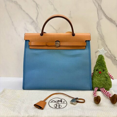 HERMES Herbag Zip 31藍色手提肩背包