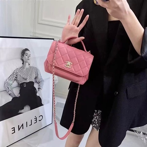 香奈兒/Chanel 粉色菱格紋affinity郵差手提斜挎包 成色好