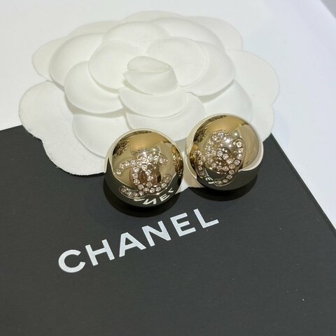 CHANEL 水鑽雙C耳釘