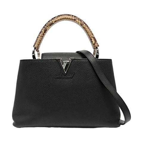 LOUIS VUITTON CAPUCINES 中號 黑色牛皮肩背包 銀色五金 晶片款