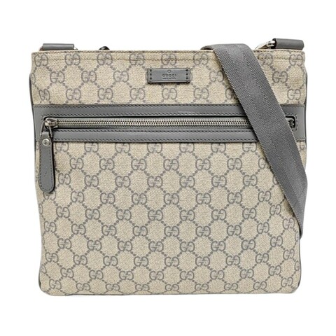 GUCCI Messenger 米色塗層帆布老花單肩包斜挎包銀色五金