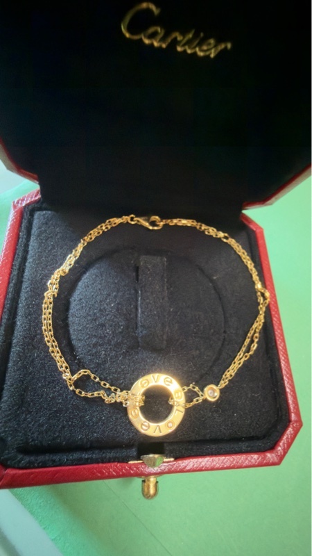 Cartier 卡地亞18K黃金單鑽Love手鏈-20公分
