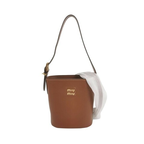 Miu Miu 牛皮棕色字母Logo水桶包
