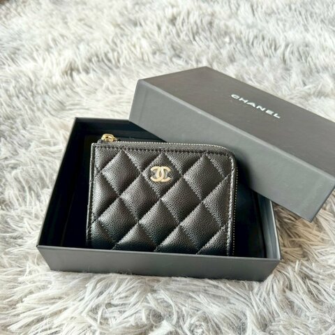 CHANEL L型 拉鍊 魚子醬 小牛皮 短夾AP3999