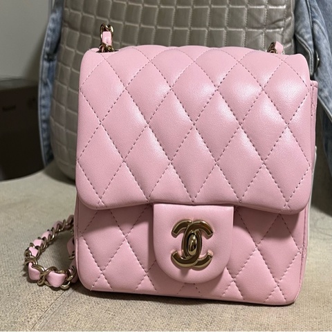 Chanel 香奈兒 季節色 粉色方胖 斜背包 鏈條