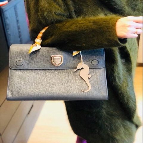 【威選精品】🩶 Dior 藍灰色牛皮盾牌手提包