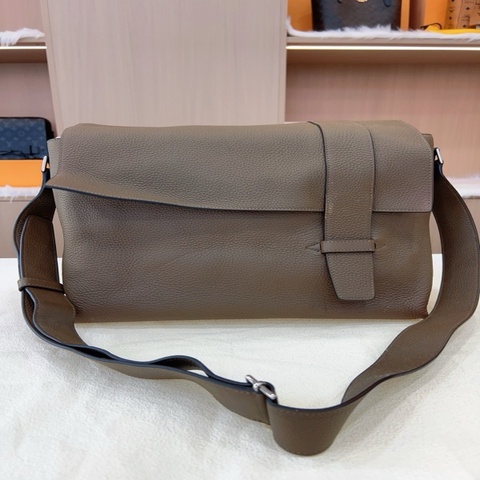 HERMES 爱马仕 Alfred 35 埃佛德 大象灰 全皮邮差斜挎包