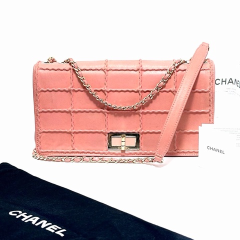 【威選精品】🩷 CHANEL 粉色金扣限定 冰格肩背／斜背包