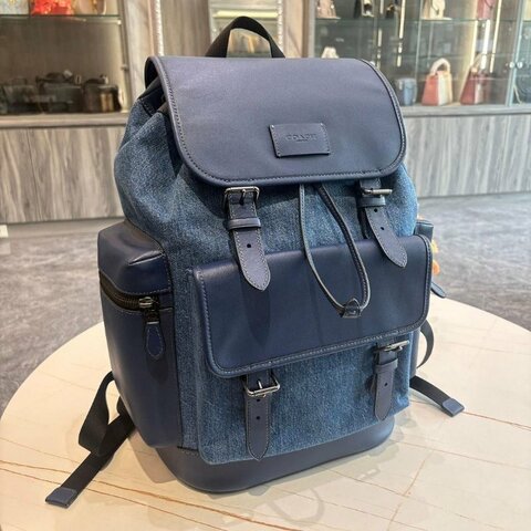 COACH Surint 藍色牛仔褲拼色 signature後背包