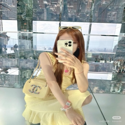 【威選精品】💛 CHANEL 黃色雙C彩色水鑽相機包 肩背／斜背包