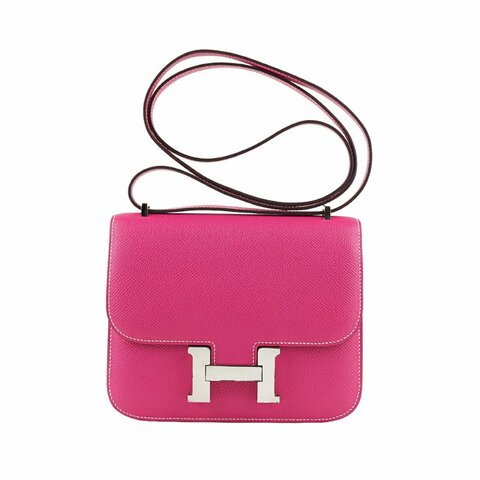HERMÈS 愛馬仕 Constance 19 康康包 Rose Tyrien 糖果玫紅銀釦 Epsom 牛皮 斜背/肩背包｜方框Q刻 絕版稀有天菜色｜KÉSH 凱仕精品