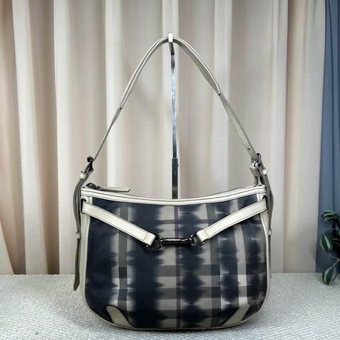 Burberry巴寶莉帆布塗層塗鴉格紋單肩斜挎包
