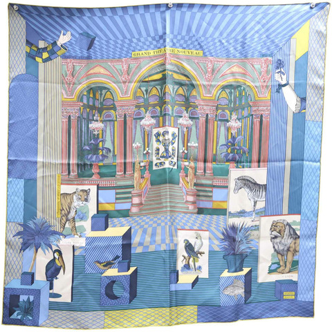 藍色 Grand Théâtre Nouveau 絲綢 絲巾 90 x90【HERMES 愛馬仕】