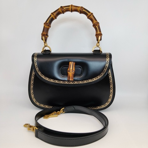 古馳/Gucci 竹節box光面牛皮手提包 98新  底長26
