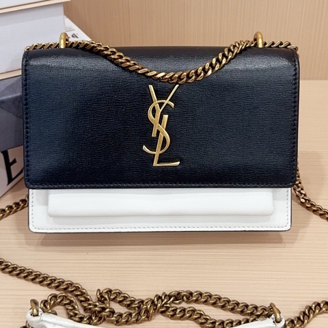 YSL 聖羅蘭 日落包小號 黑白拼色金扣單肩斜挎包 尺寸17*4*11