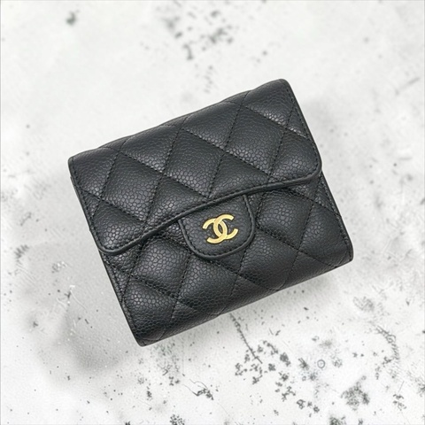 莉亞精品♡ CHANEL AP0231 黑金三折短夾 二手美包