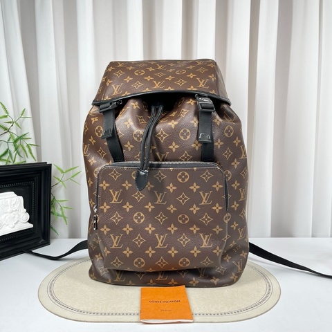 LV路易威登 Zack Macassar 經典Logo圖案印花 老花帆布拼牛皮 雙肩包