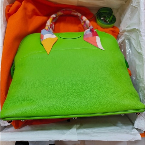 愛馬仕/Hermes 綠色 bolide 31 tc皮 保齡球包 框G刻