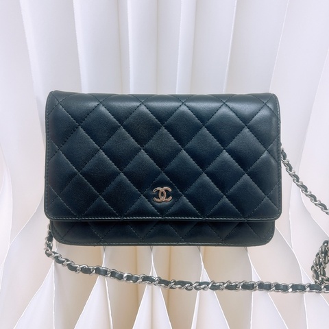 Chanel woc 黑銀長夾鏈條包