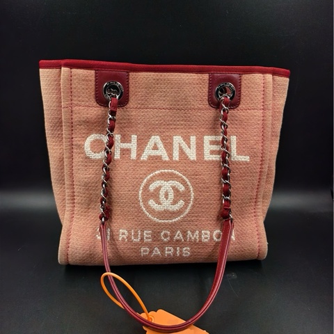 CHANEL 香奈兒  沙灘包 粉色帆布拼皮單肩包斜挎包