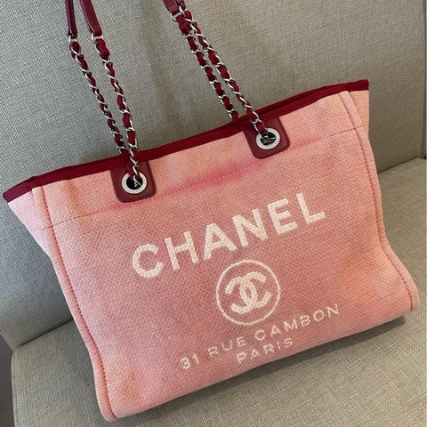 95❤️chanel香奈兒23C紅色金扣帆布沙灘手提包