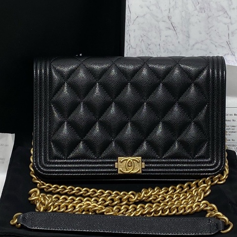 Chanel 香奈兒 leboy woc鏈條包 黑金荔枝皮 29開尺寸：12x19x3.5cm