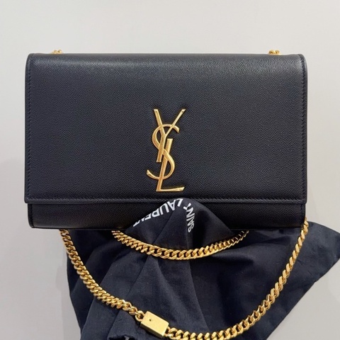 YSL聖羅蘭 Kate系列黑金魚子醬牛皮鏈條包中號 19年編碼